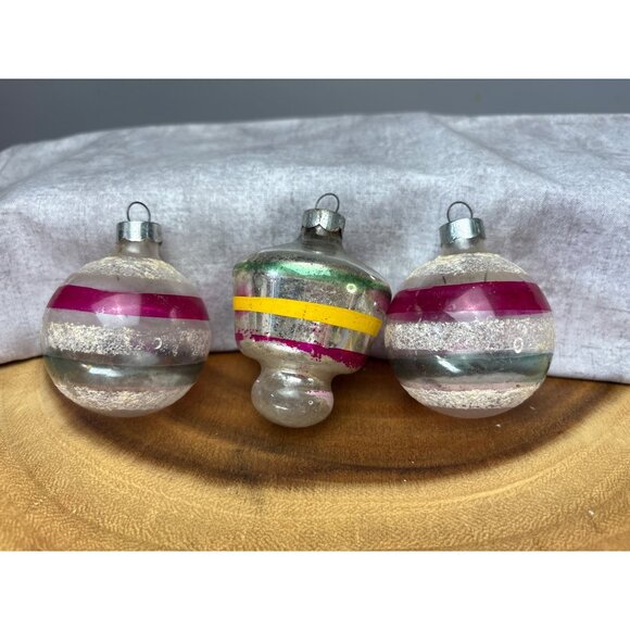 Vintage Glass Christmas Ornaments Set of 3 Hand-Painted Stripes Made in U.S.A. - Picture 10 of 13